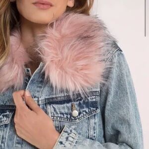 NWT Dolls Kill / Honey Punch Pink Fur Distressed Jean Jacket Sz S